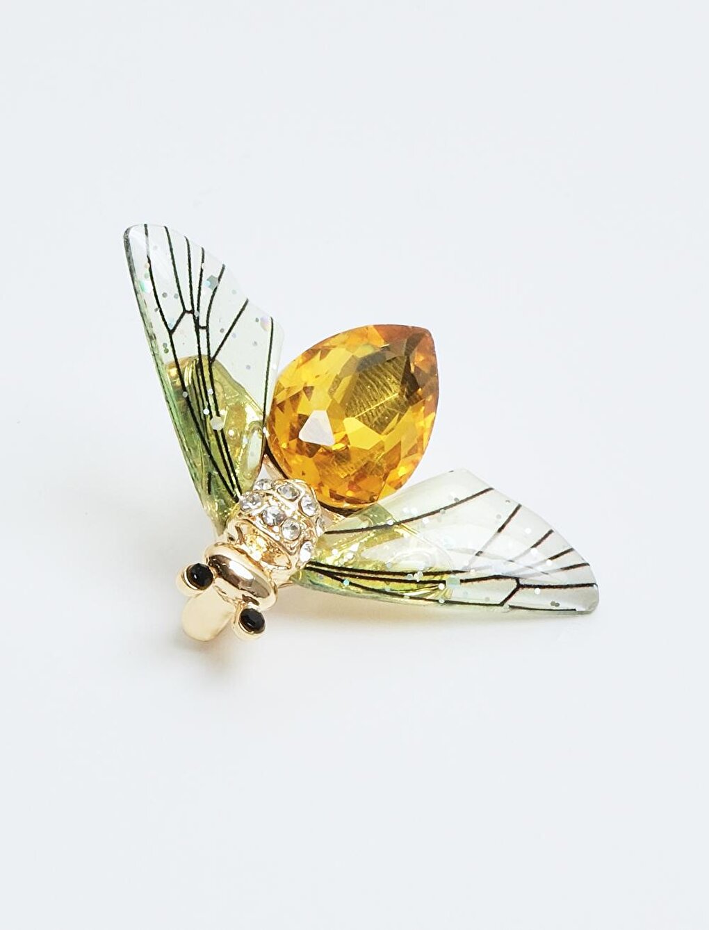 Stylish Brooch with Light Green Bee Figure and Shiny Stone