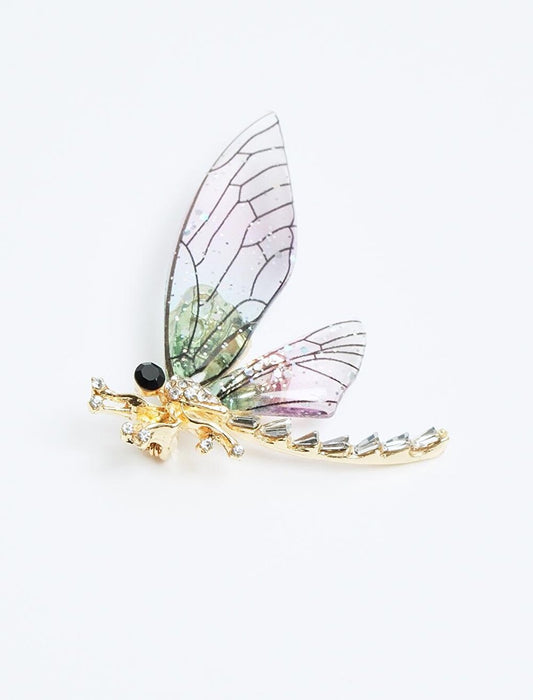 Mixed Shiny Stone Detailed Dragonfly Figure Brooch