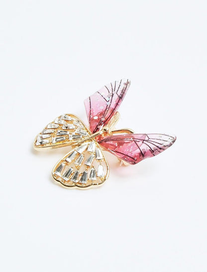 Stylish Brooch with Pink Butterfly Figure and Stone