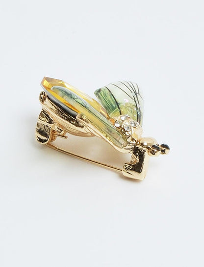 Stylish Brooch with Light Green Bee Figure and Shiny Stone