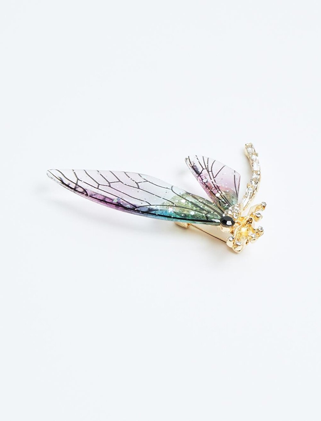 Mixed Shiny Stone Detailed Dragonfly Figure Brooch