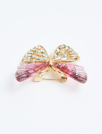 Stylish Brooch with Pink Butterfly Figure and Stone