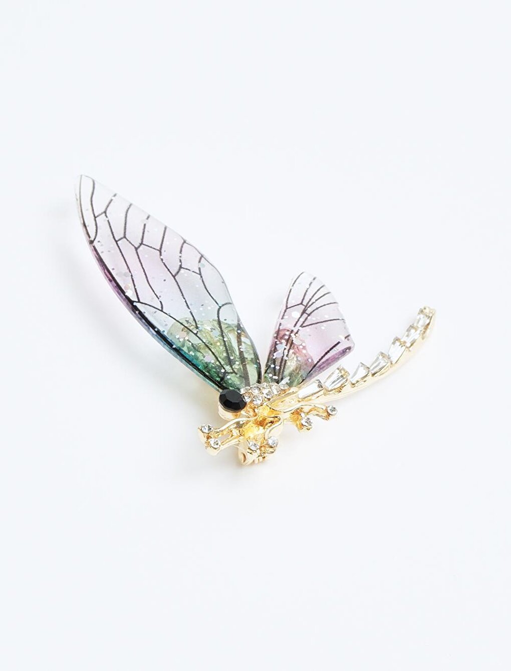 Mixed Shiny Stone Detailed Dragonfly Figure Brooch