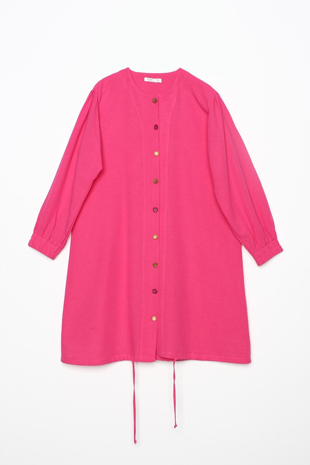 Fuchsia Shirt Tunic with Gathered Hem and Colorful Buttons