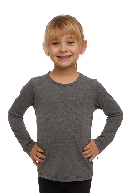 Gray 4 Girls Plain Basic Lycra Long Sleeve T-Shirt