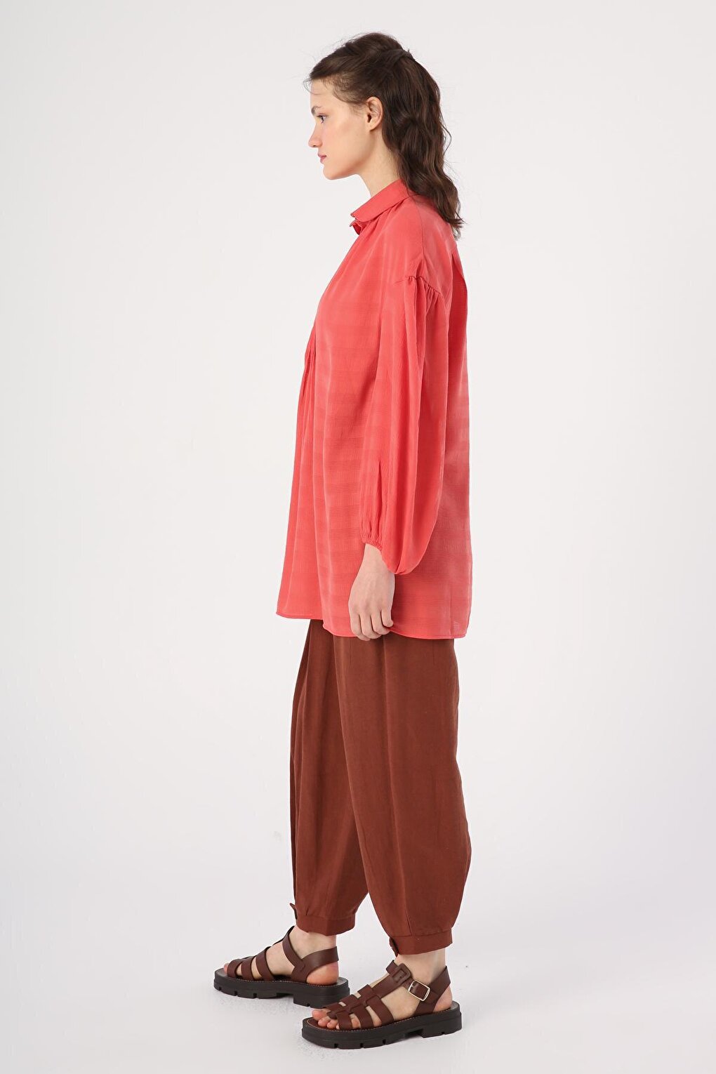 Red Baby Collar Half Layer Oversize Tunic