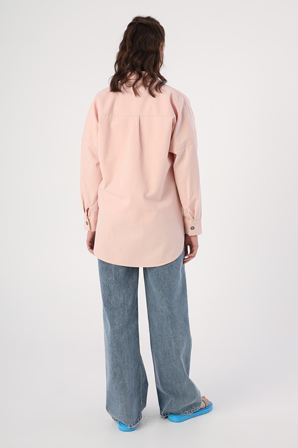 Light Pink 100% Cotton Oversized Shirt Tunic with Pockets