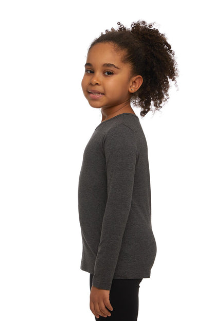 Anthracite Girl's Plain Printed Lycra Long Sleeve T-Shirt