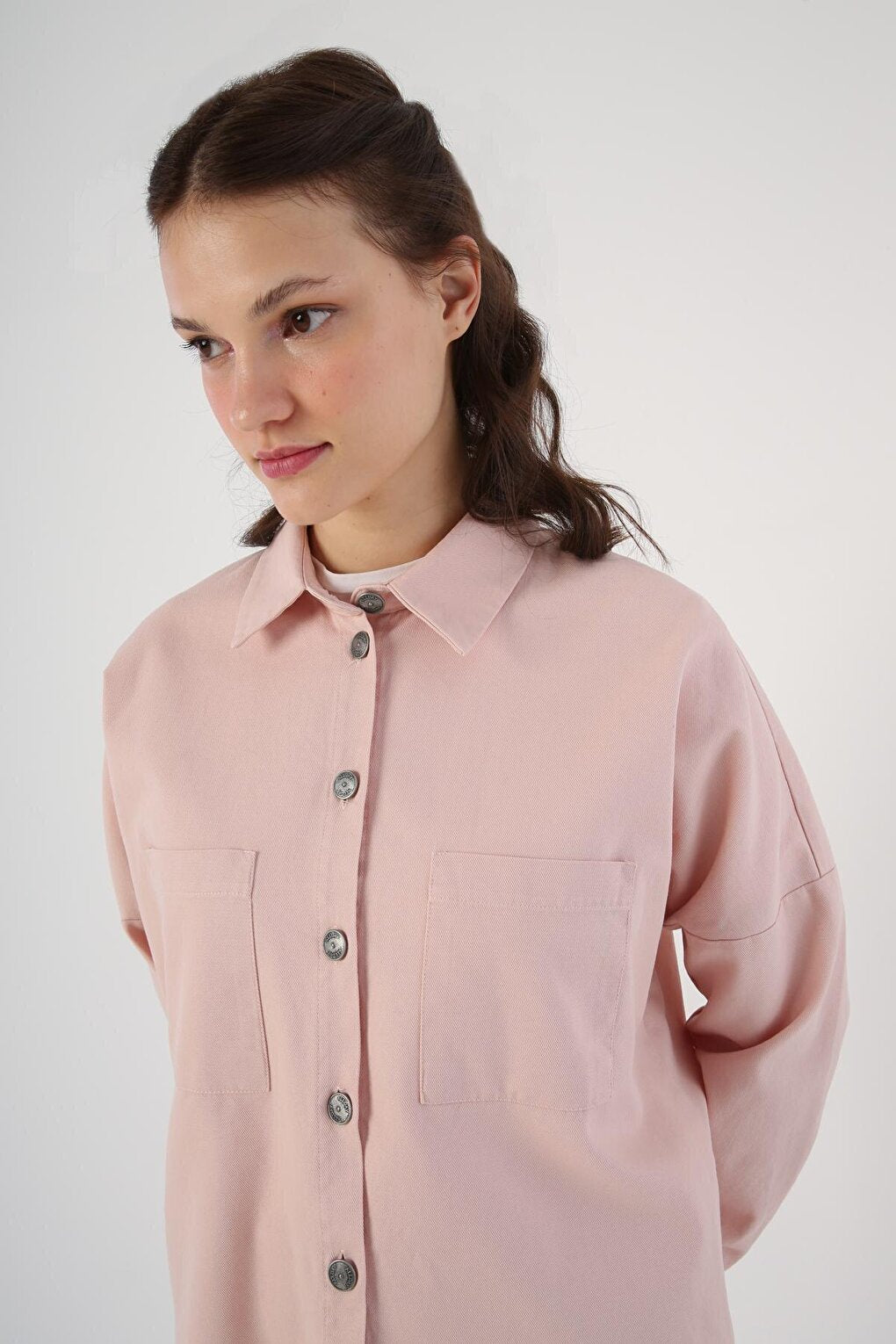 Light Pink 100% Cotton Oversized Shirt Tunic with Pockets