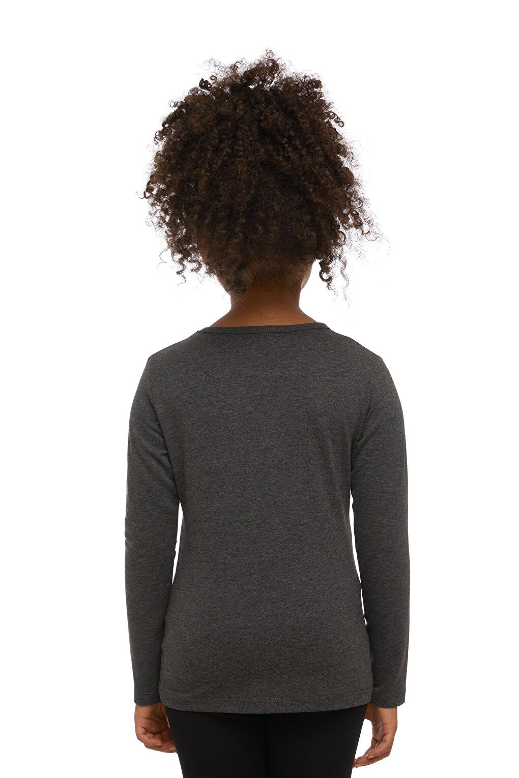 Anthracite Girl's Plain Printed Lycra Long Sleeve T-Shirt