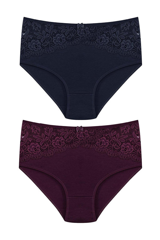 Cotton Inverted V Lace Front High Waist Plus Size Women's Panties 2-pack