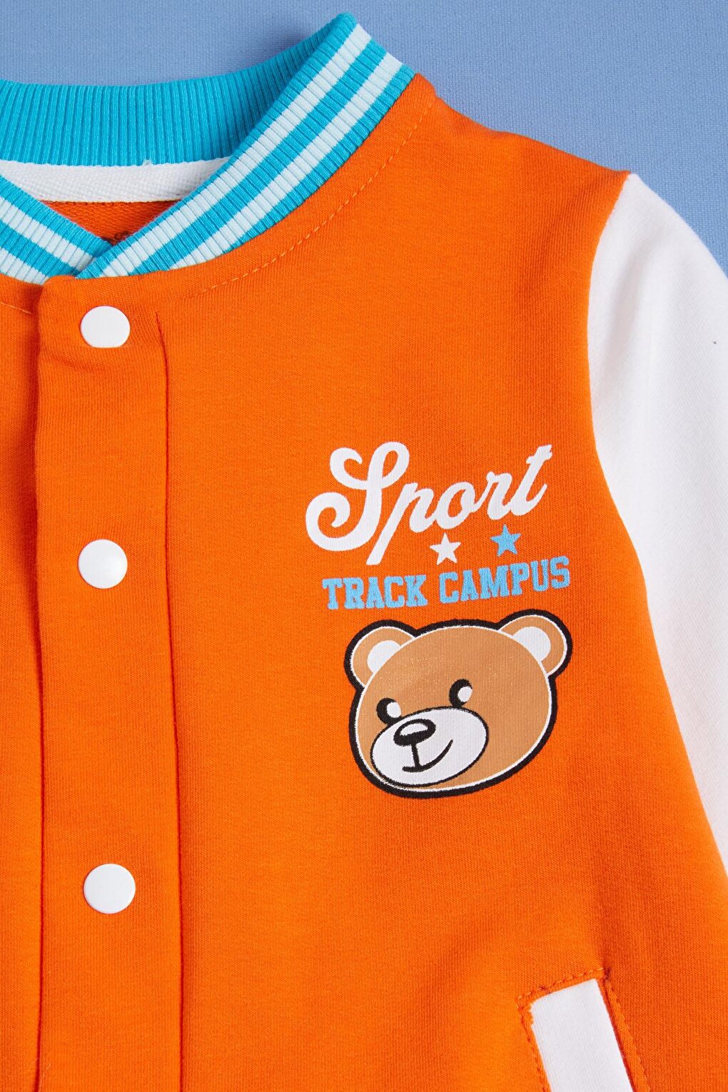 Baby Boy Suit with Orange Teddy Bear Printed College Jacket 16180