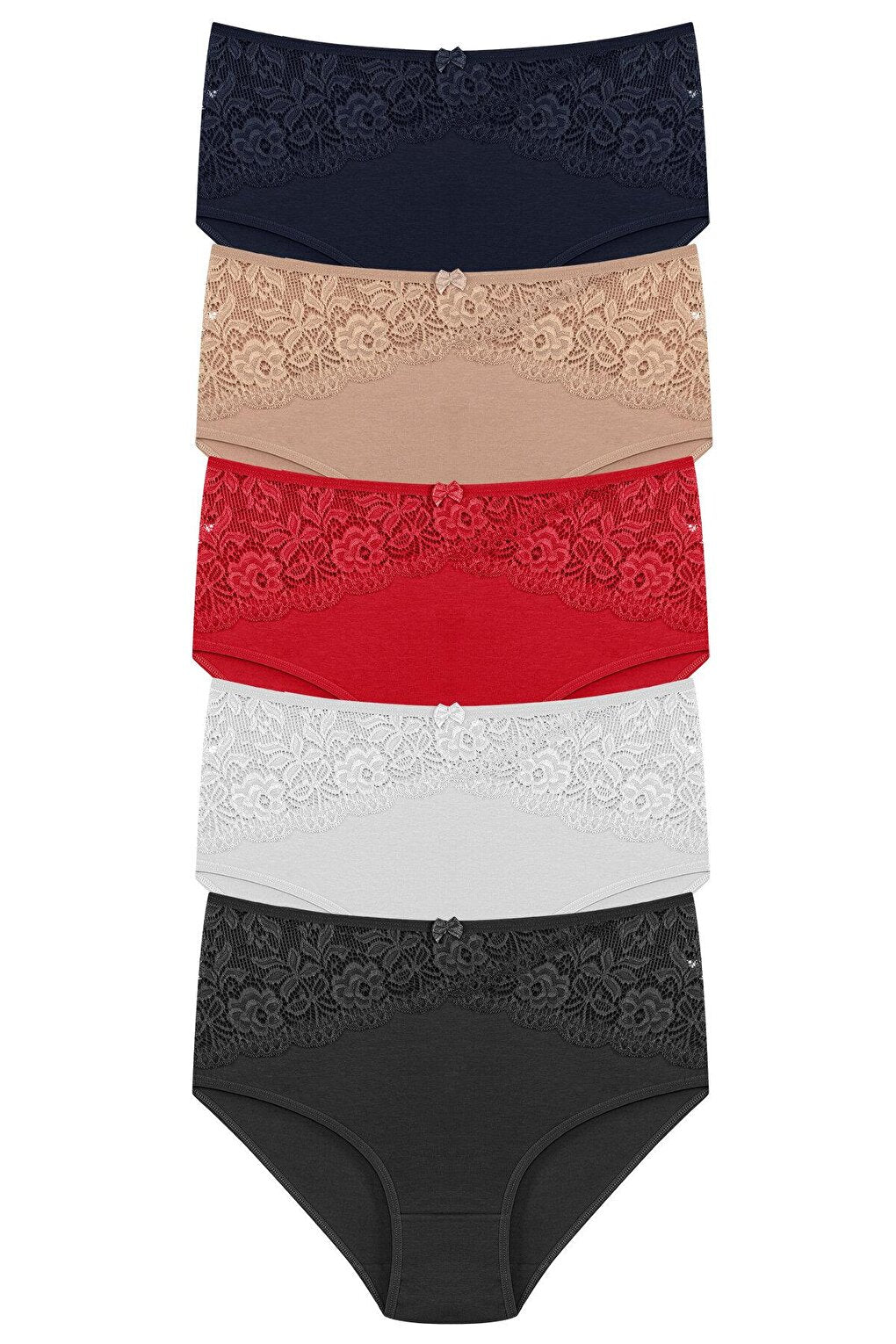 Cotton Inverted V Lace Front High Waist Plus Size Women's Panties 5-pack