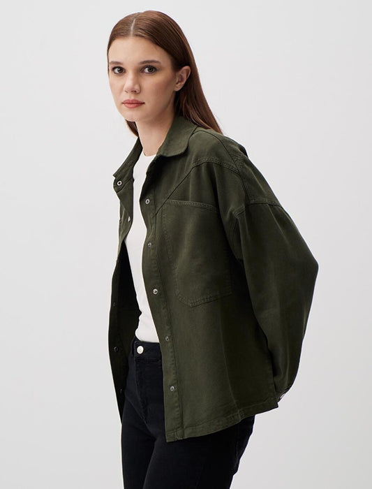 Green Loose Fit Long Denim Woven Jacket