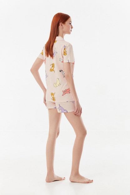 Printed Buttoned Shorts Pajama Set