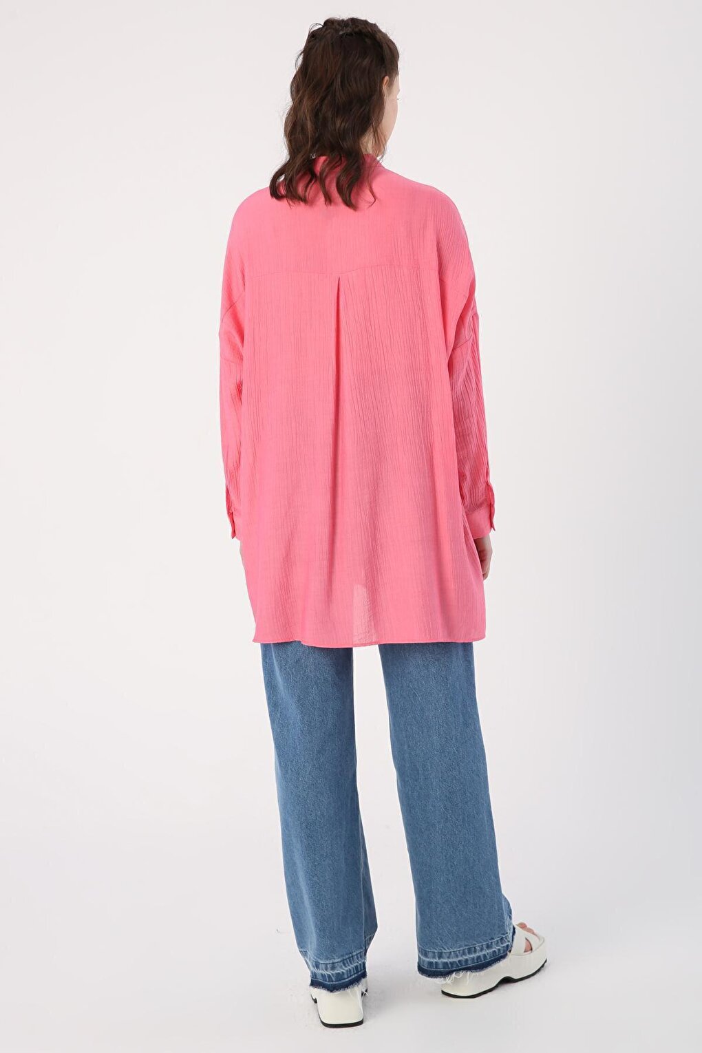 Pink Pocketed Collar Shirt Tunic