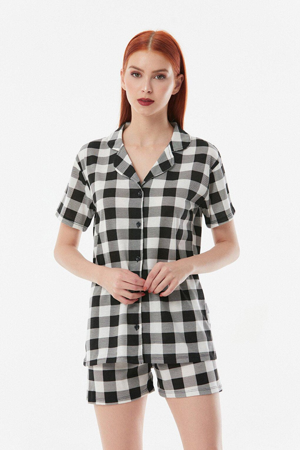 Plaid Patterned Shorts Pajama Set