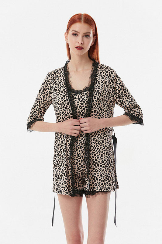 Leopard Patterned 3-Piece Pajama Set