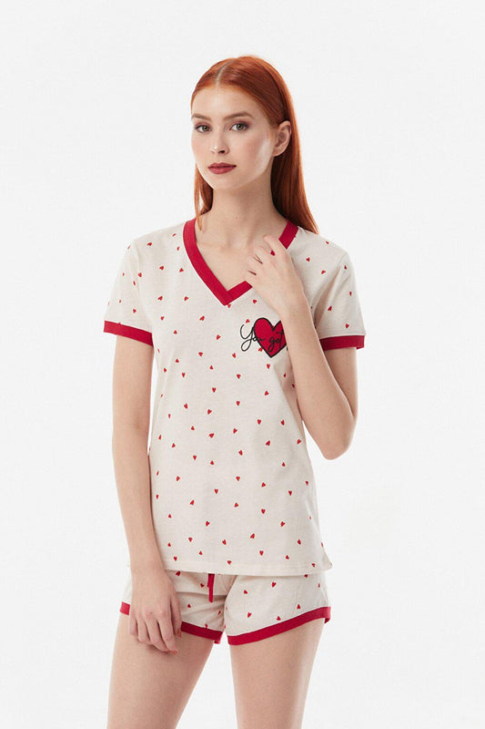 Heart Printed Shorts Pajama Set