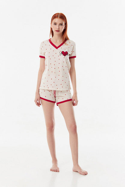 Heart Printed Shorts Pajama Set