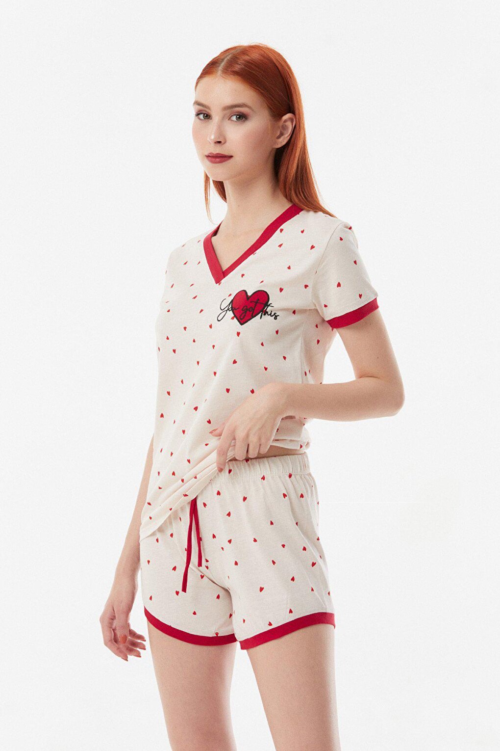 Heart Printed Shorts Pajama Set