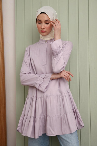 Open Lilac Collar Half Layer Flounce Sleeve Tunic