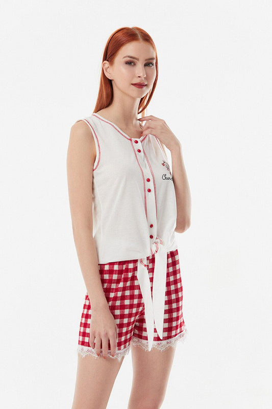 Gingham Patterned Shorts Pajama Set