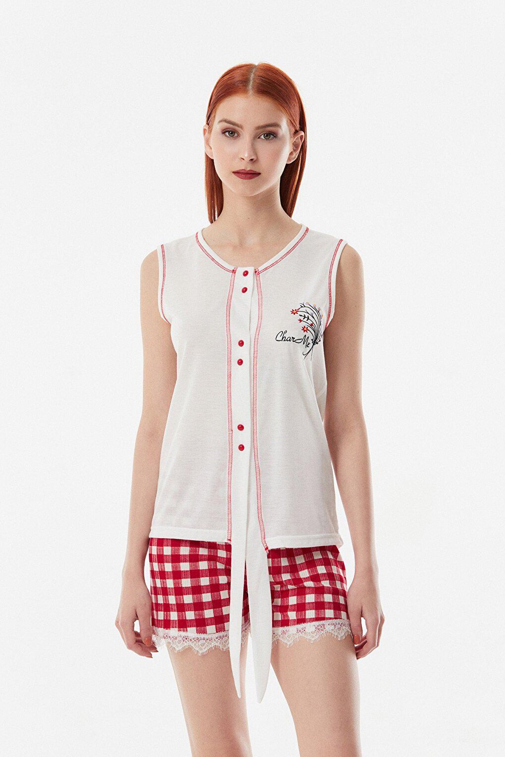 Gingham Patterned Shorts Pajama Set