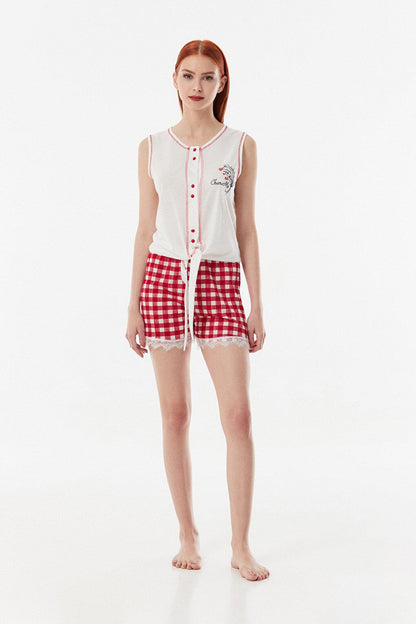 Gingham Patterned Shorts Pajama Set