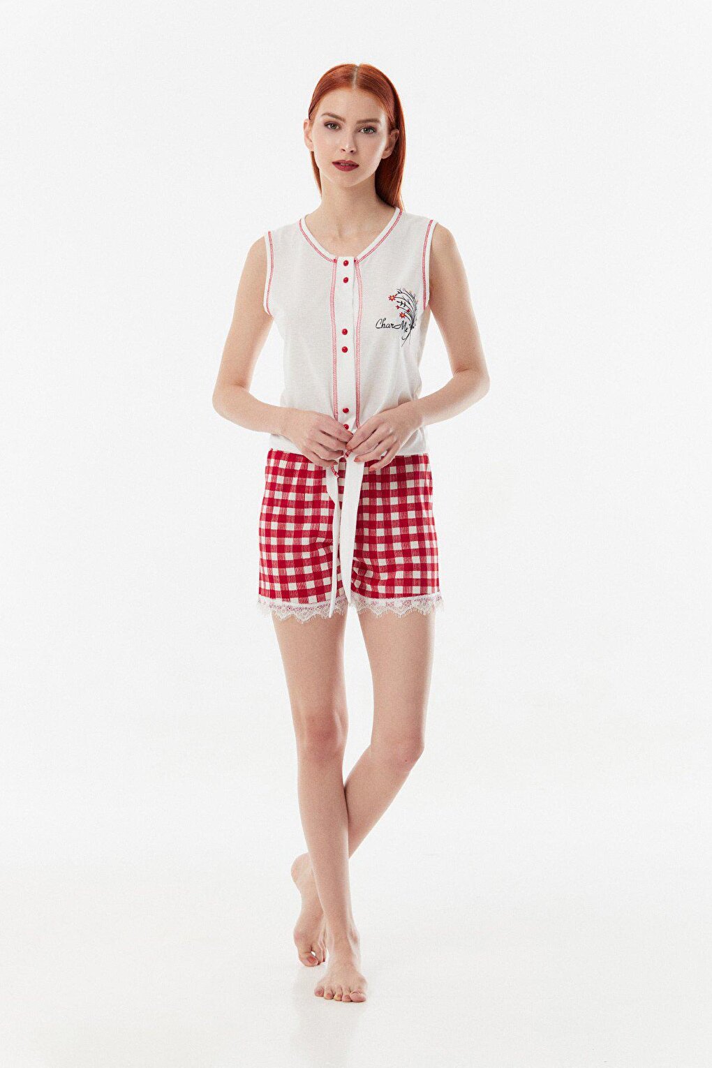 Gingham Patterned Shorts Pajama Set