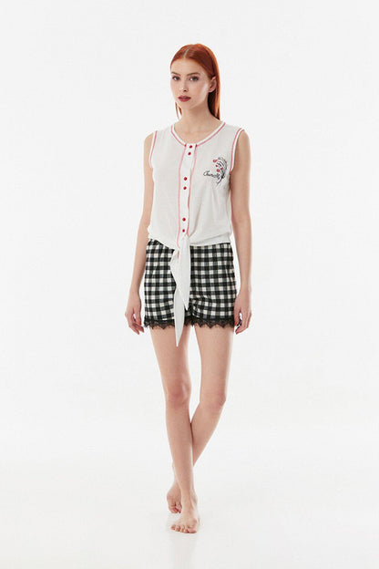 Gingham Patterned Shorts Pajama Set