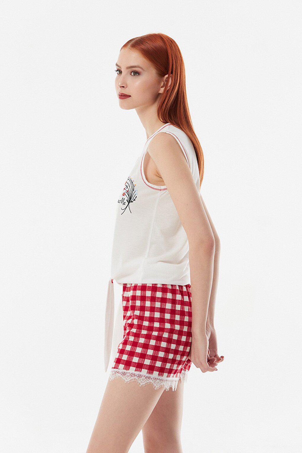 Gingham Patterned Shorts Pajama Set