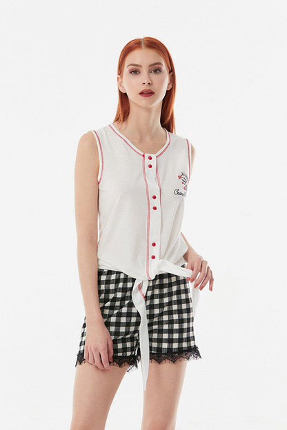 Gingham Patterned Shorts Pajama Set