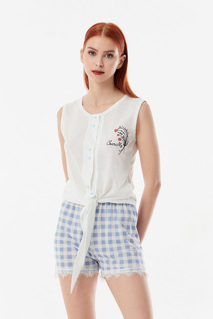 Gingham Patterned Shorts Pajama Set