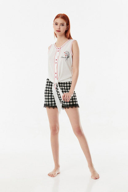 Gingham Patterned Shorts Pajama Set