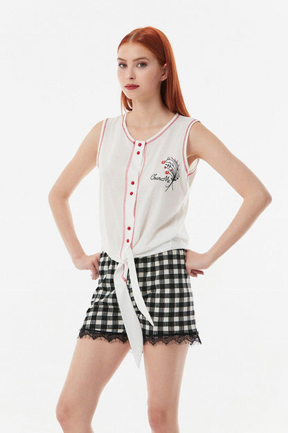 Gingham Patterned Shorts Pajama Set