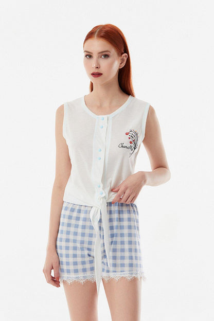 Gingham Patterned Shorts Pajama Set