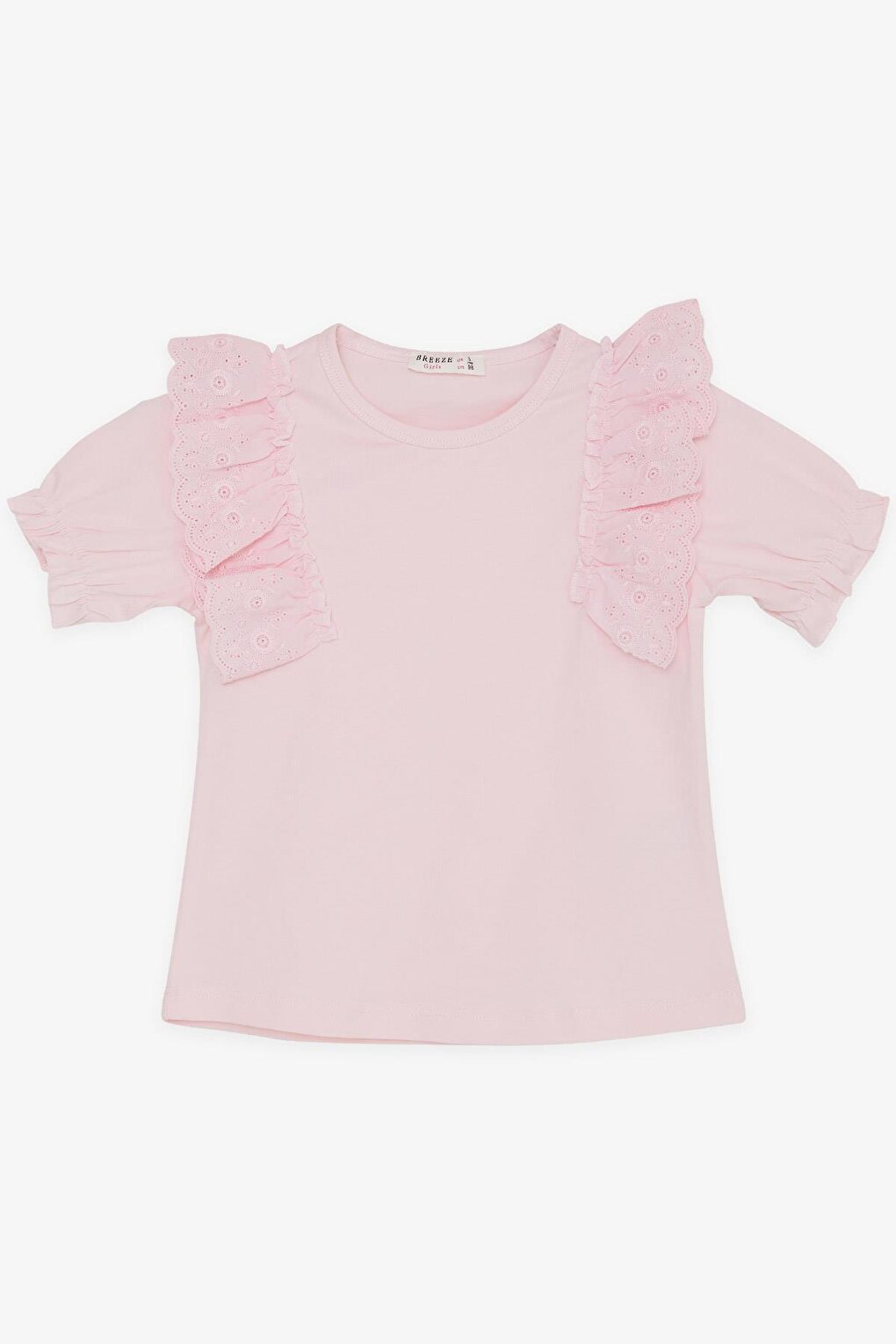 Girl's T-Shirt with Laced Embroidery and Elastic Sleeves Pink (3-8 Years)