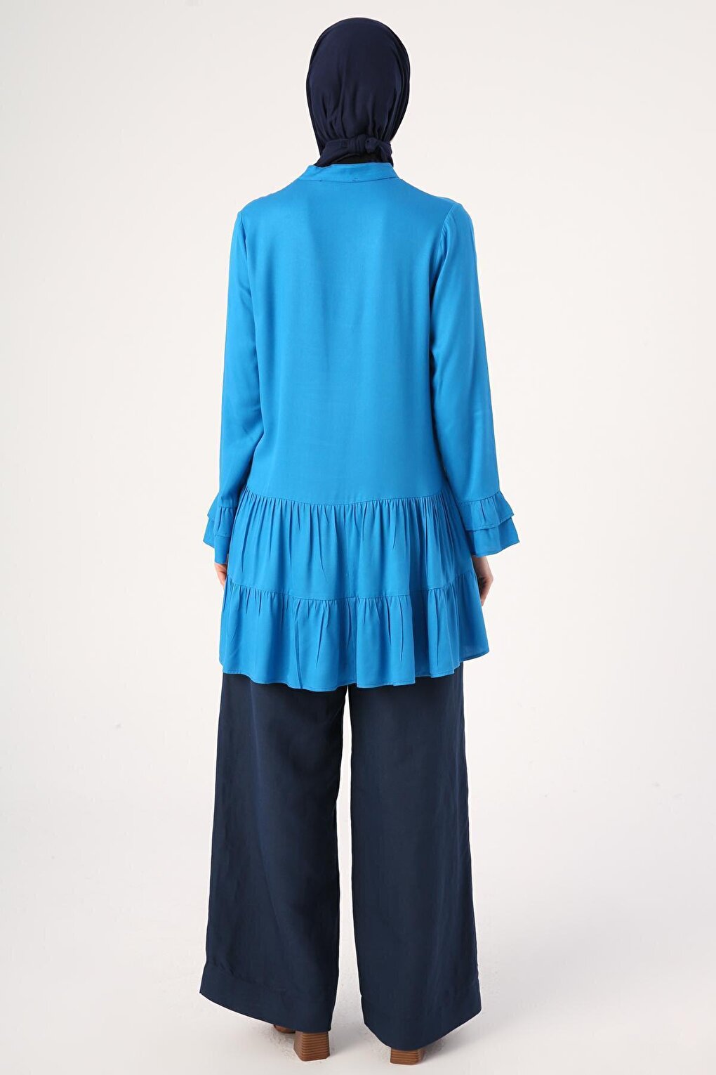 Blue Magnificent Collar Half Layer Flounce Sleeve Tunic