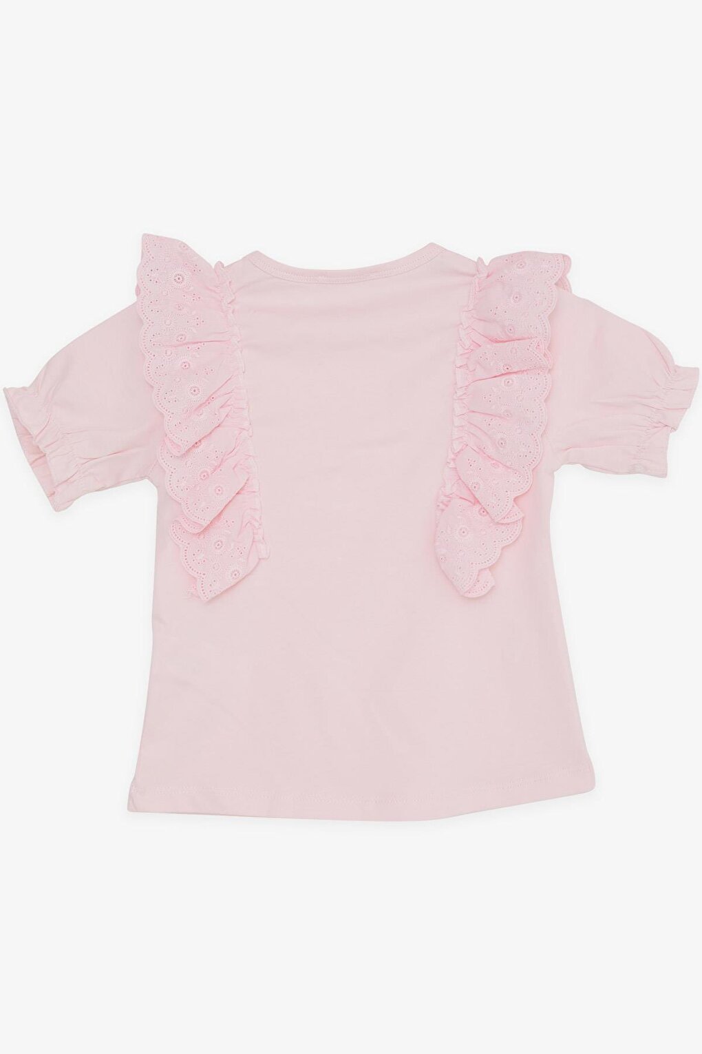 Girl's T-Shirt with Laced Embroidery and Elastic Sleeves Pink (3-8 Years)