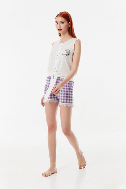 Gingham Patterned Shorts Pajama Set