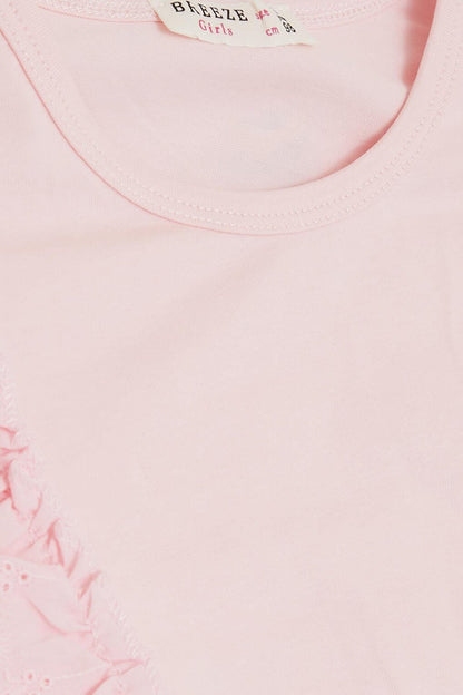 Girl's T-Shirt with Laced Embroidery and Elastic Sleeves Pink (3-8 Years)