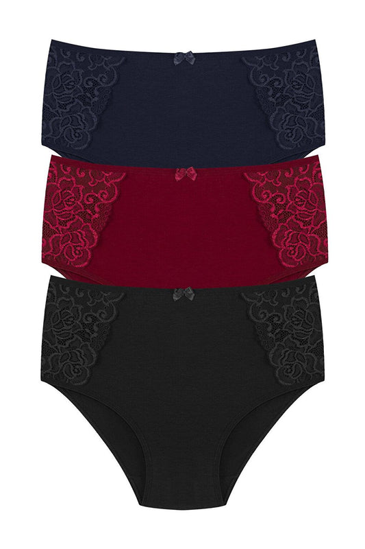 Cotton Lace Sides High Waist Plus Size Women's Panties 3-Piece