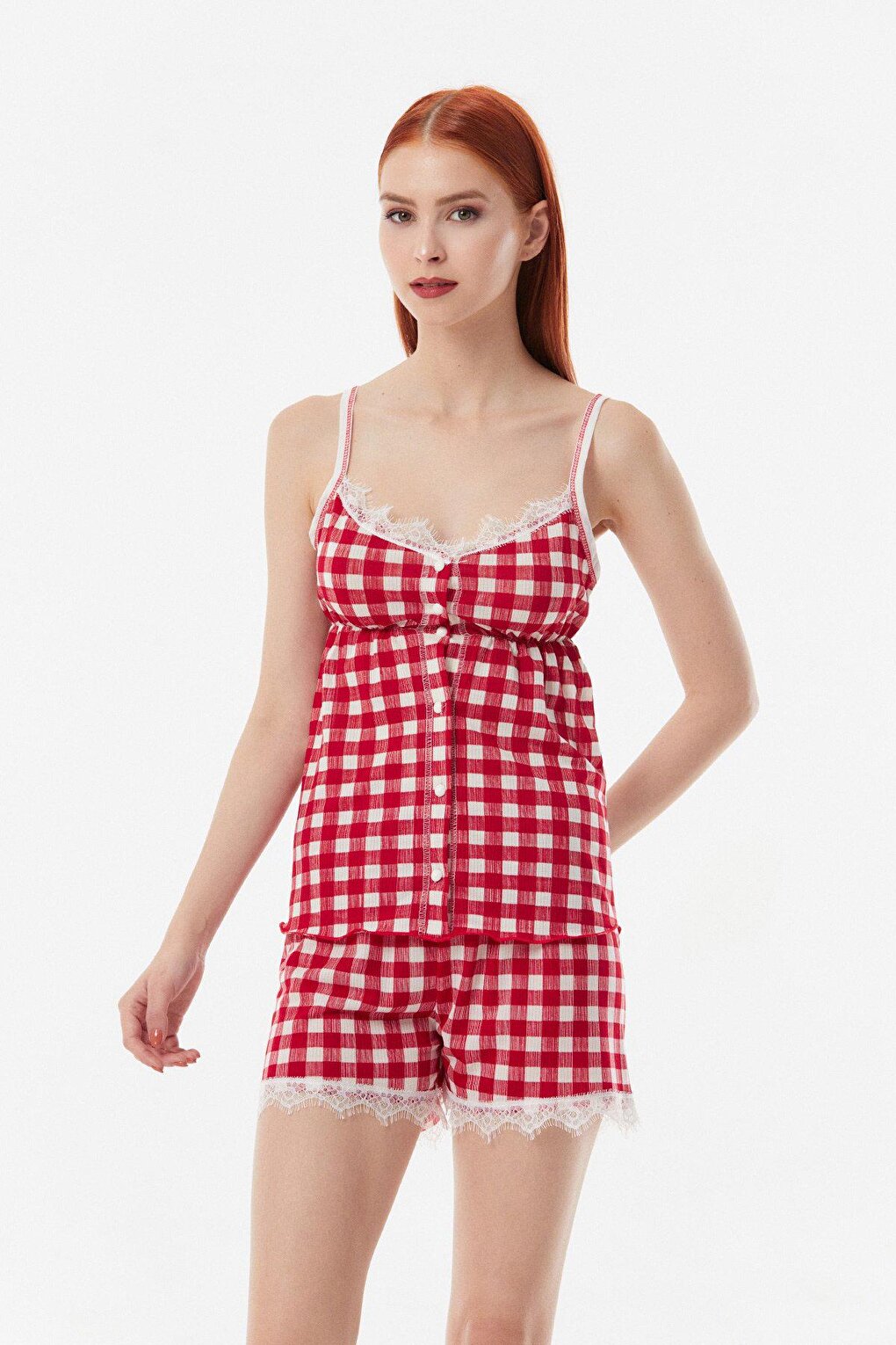 Gingham Patterned Shorts Pajama Set