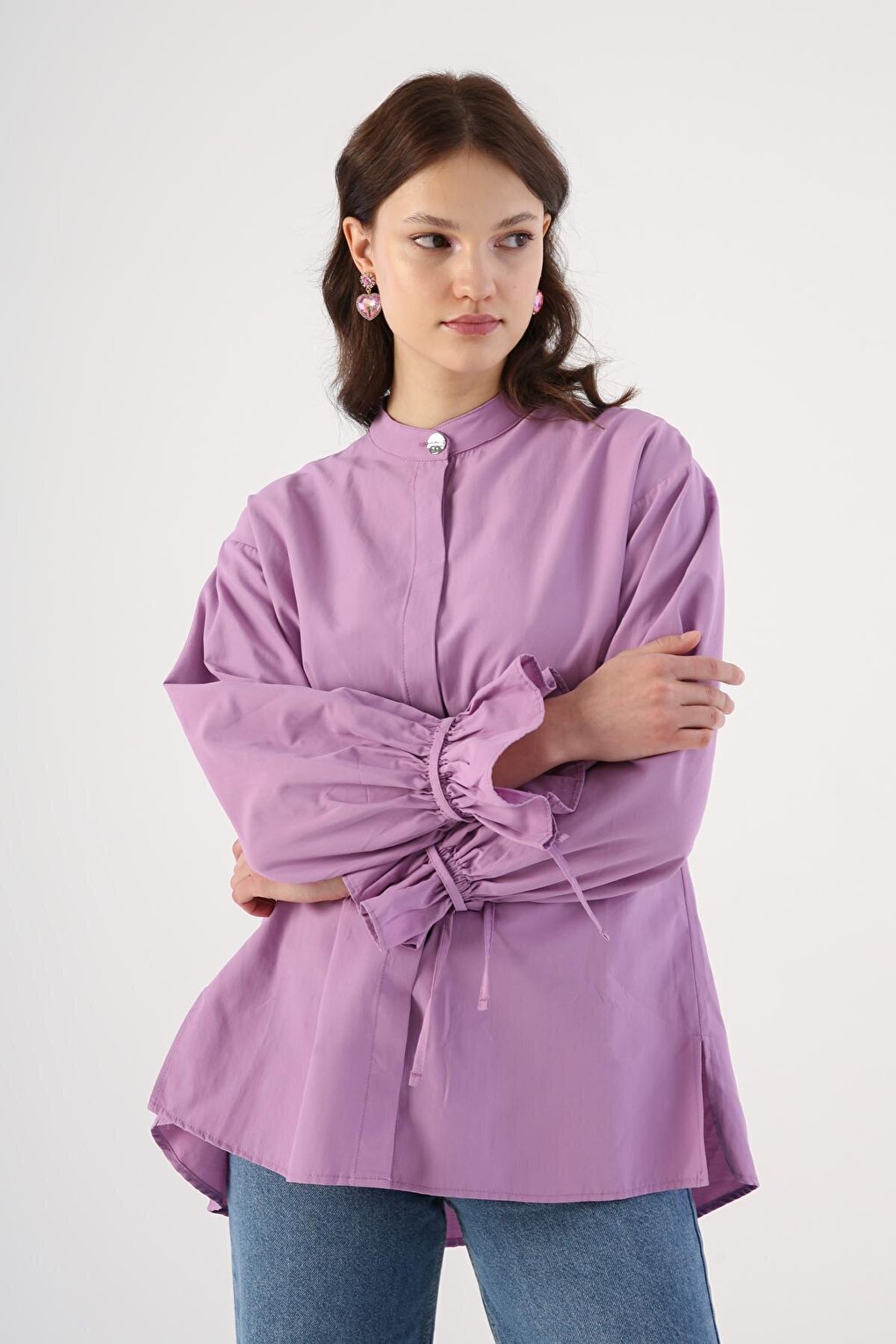 Lilac Collar Shirt Tunic with Pleat Detail on the Back