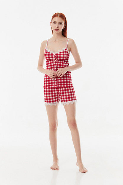 Gingham Patterned Shorts Pajama Set