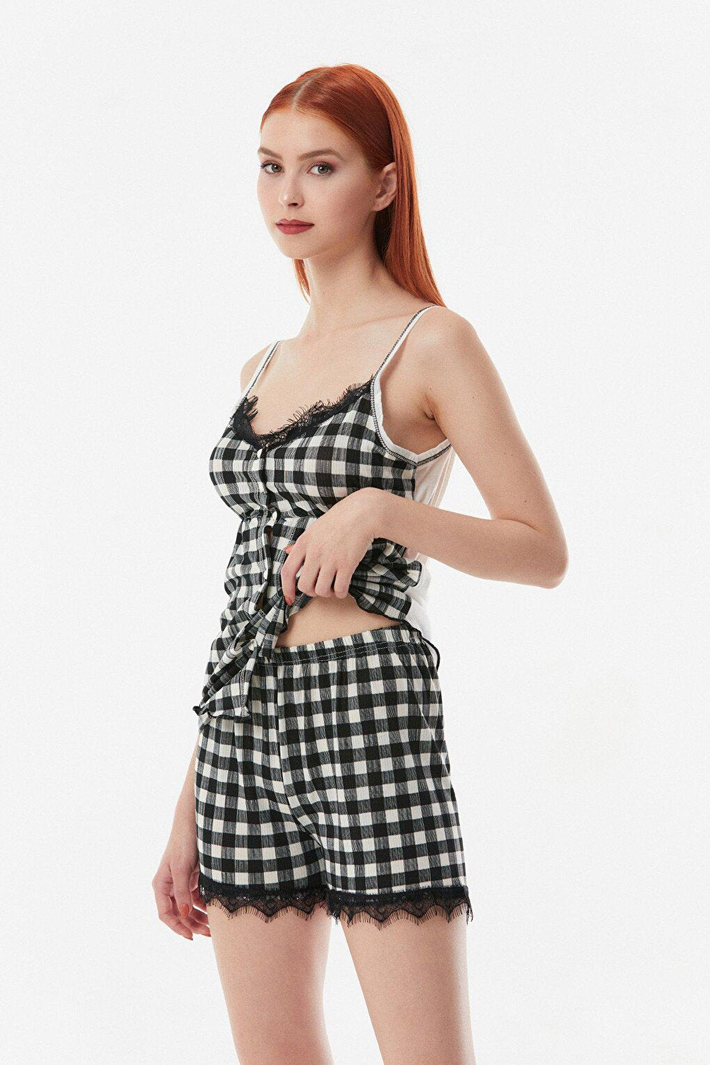 Gingham Patterned Shorts Pajama Set