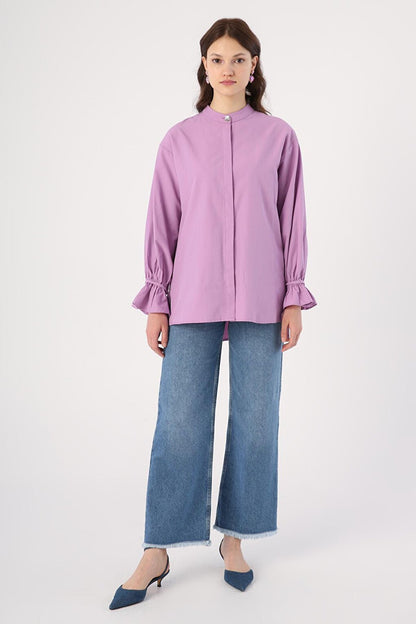 Lilac Collar Shirt Tunic with Pleat Detail on the Back