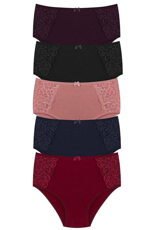 Cotton Lace Sides High Waist Plus Size Women's Panties 5-pack