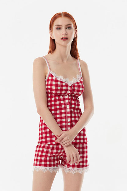 Gingham Patterned Shorts Pajama Set